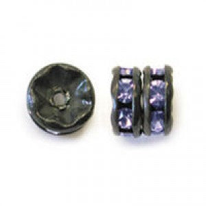 3 pcs Metal Black Rondelle with Crystals, 10 mm