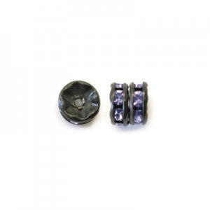 6 pcs Metal Black Rondelle with Crystals, 5 mm