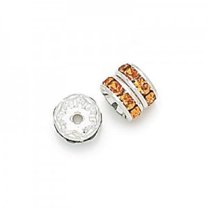 6 pcs Metal Silver Rondelle with Crystals, 8 mm