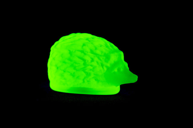 Uranium Glass Hedgehog – Handmade UV-Reactive Art Figurines, Czech Republic