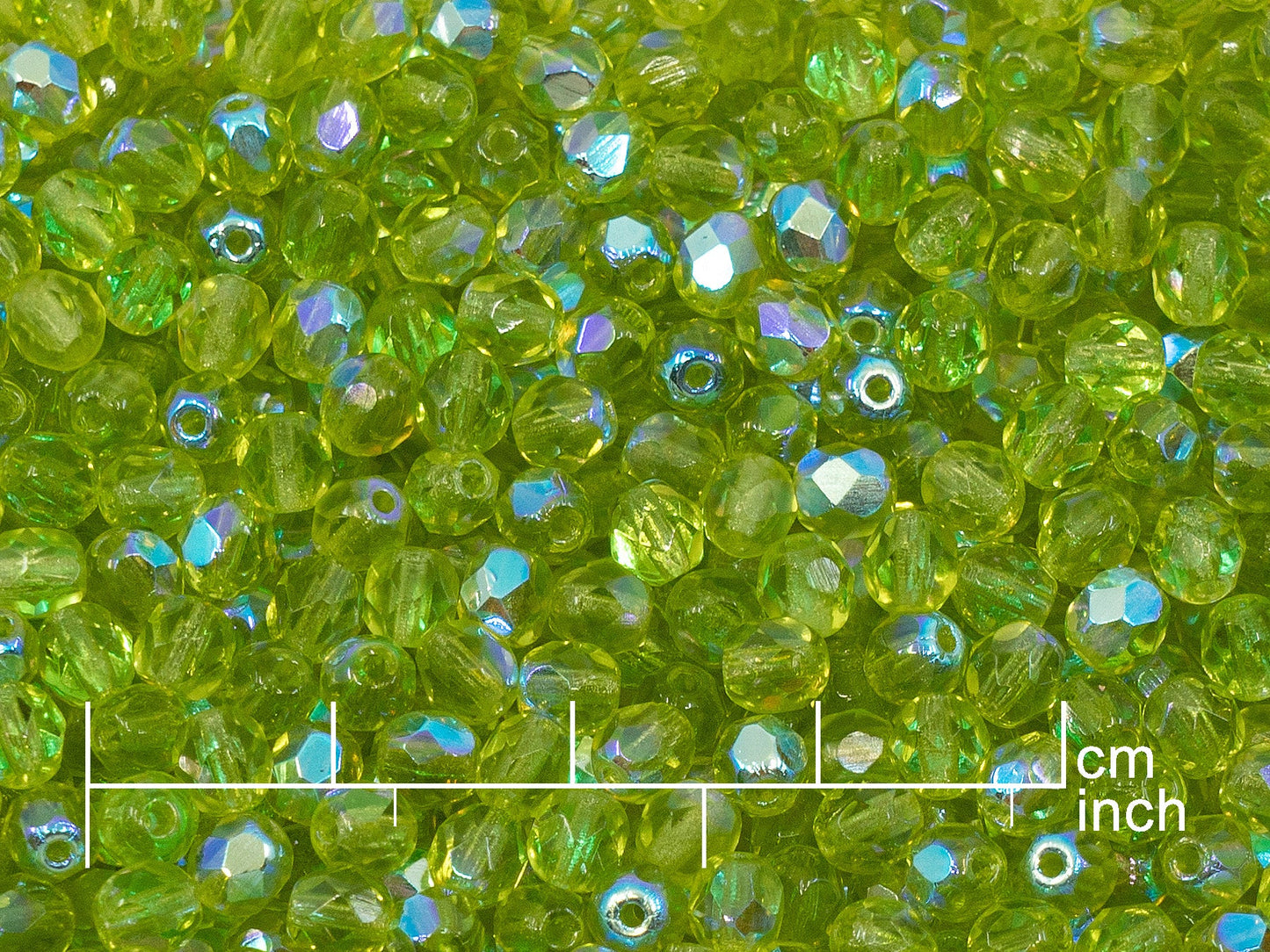 アウトレット 10グラム ファセットラウンドファイアポリッシュビーズ、透明グリーンAb(50220-28701)、ガラス、チェコ共和国