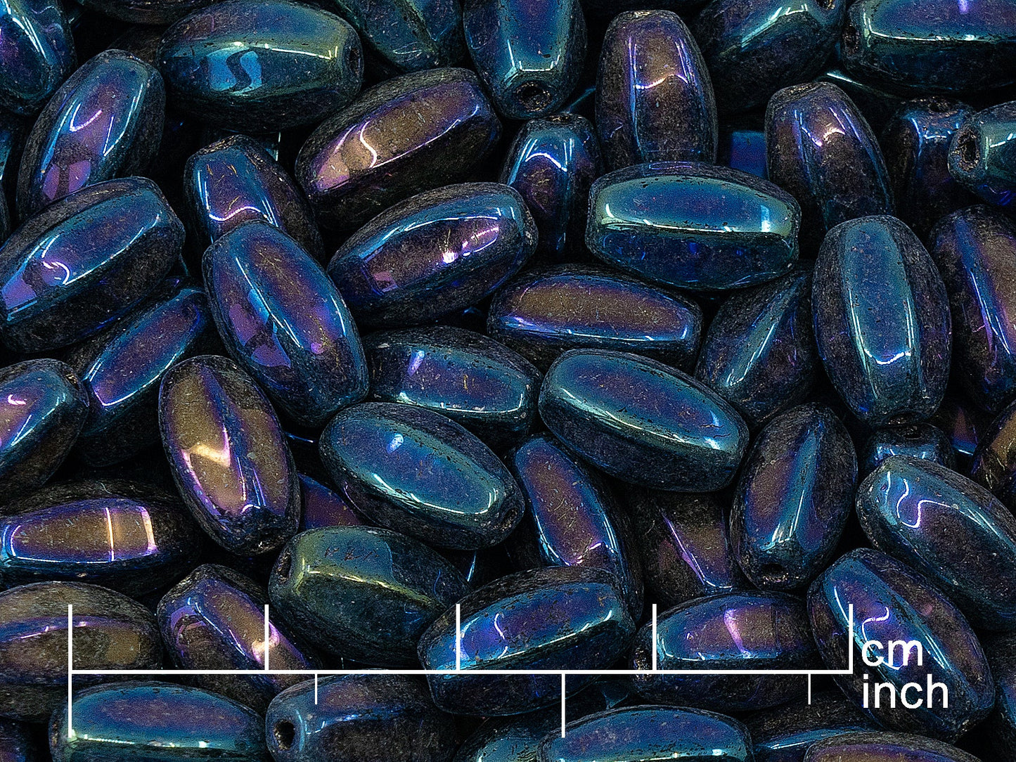 OUTLET 250g Pressed Czech Glass Beads, 11 x 7 mm, Black Blue Iris (111-29014-11x07-23980-21435)