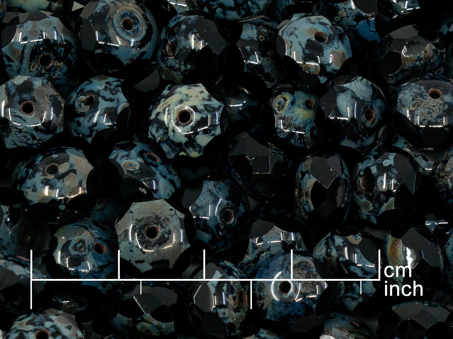 OUTLET 10 grams Faceted Rondelle Fire Polished Beads, 9 x 11 mm, Black Travertin (23980-86800), Glass, Czech Republic