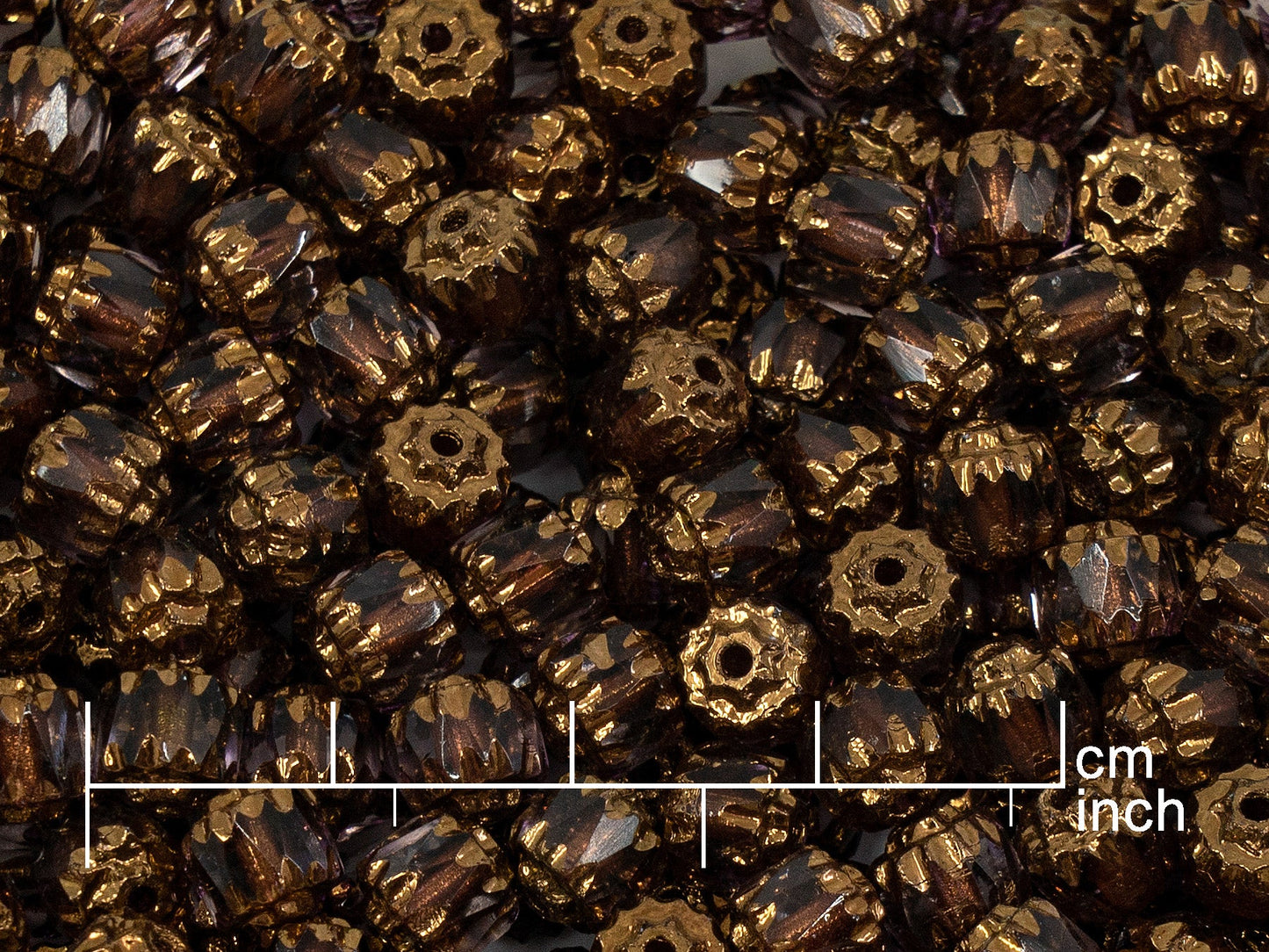 奥特莱斯 10克火抛光多面珠大教堂,6 x 6毫米,透明浅紫水晶青铜(20010-14415),玻璃,捷克共和国