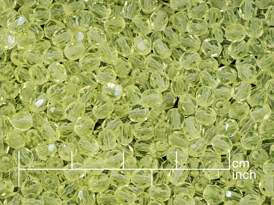 OUTLET 10 克刻面圆形火抛光珠,4 x 4 毫米,透明黄色 (80130),玻璃,捷克共和国