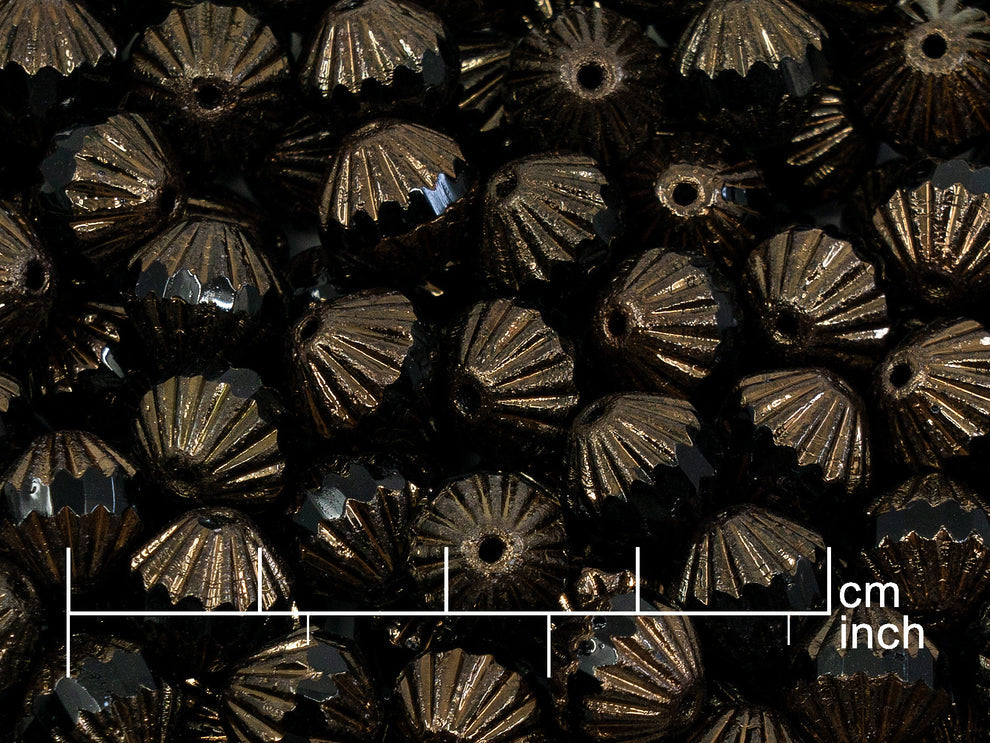 OUTLET 10 grams Faceted Fire Polished Lanthern Cathedral Beads, 7 x 9 mm, Black Bronze (23980-14415), Glass, Czech Republic