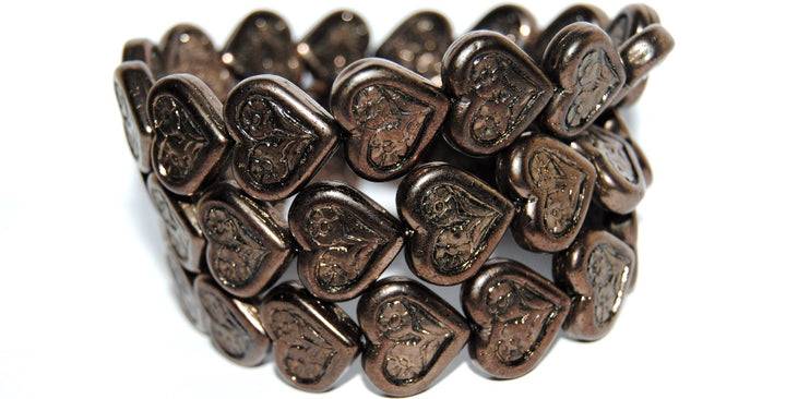 アウトレット ハートと花のプレスガラスビーズ 10グラム 18 x 16 mm ブラックブロンズ (23980-14415) ガラス製 日本製