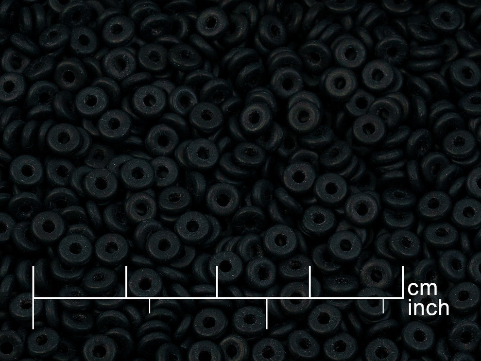 OUTLET 10 grams Fish Ring Beads, 4 x 4 mm, Black Matte (23980-84100), Glass, Czech Republic