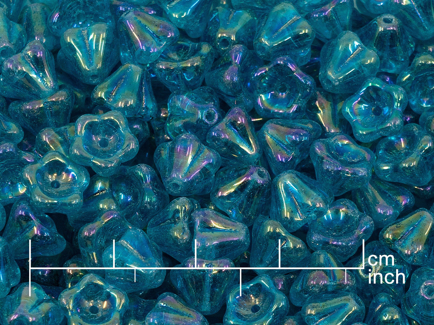 10克铃花珠,6 x 8毫米,透明水蓝色彩虹鸢尾花色(60150-21405),玻璃,捷克共和国