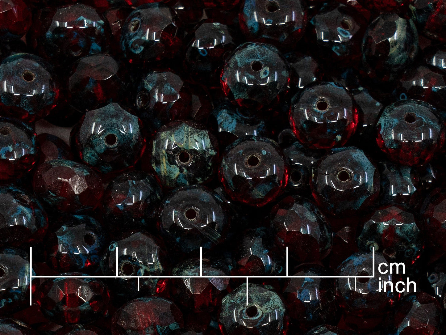 アウトレット 10グラム ファセットロンデル ファイアポリッシュビーズ、7 x 9 mm、ルビーレッドトラバーチン(90080-86800)、ガラス、チェコ共和国