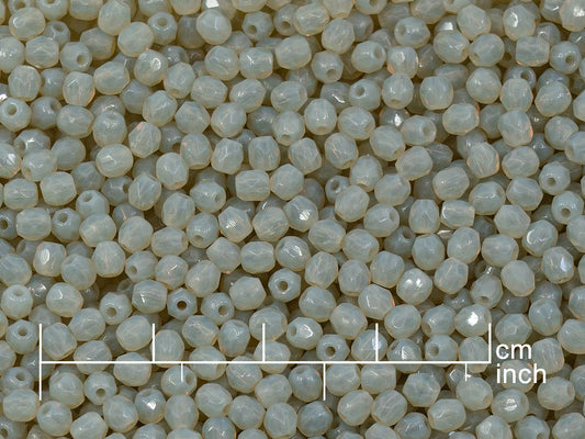 OUTLET 10 grams Faceted Round Fire Polished Beads, 3 x 3 mm, Opal Gray (41000), Glass, Czech Republic
