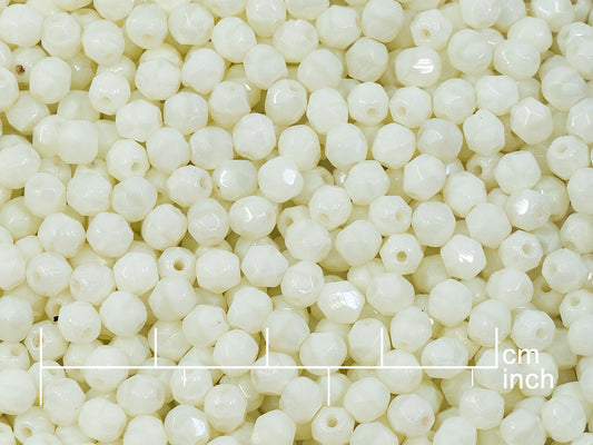 OUTLET 10 grams Faceted Round Fire Polished Beads, 4 x 4 mm, Beige (84000), Glass, Japan