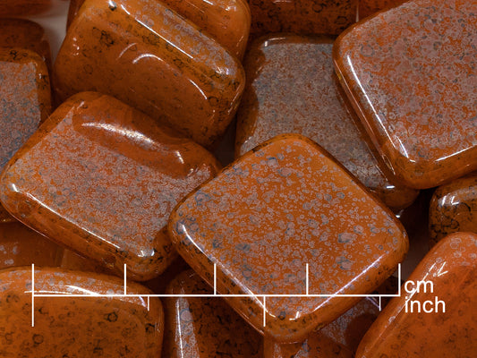 OUTLET 10 克方形压珠,橙色赤陶蓝色 (81260-15464),玻璃,捷克共和国