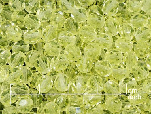 OUTLET 10 克刻面圆形火抛光珠,6 x 6 毫米,透明黄色 (80130),玻璃,捷克共和国