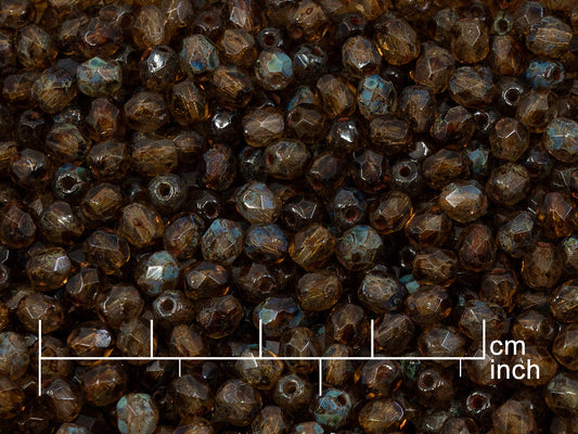 OUTLET 10 grams Faceted Round Fire Polished Beads, 4 x 4 mm, Transparent Light Amethyst Travertin (20020-86800), Glass, Czech Republic