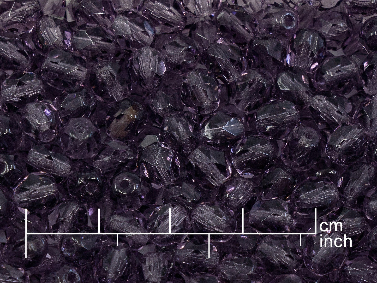 アウトレット 10グラム ファセット加工 ファイアポリッシュ ラウンド 透明ライトアメジスト (20500) ガラス チェコ共和国