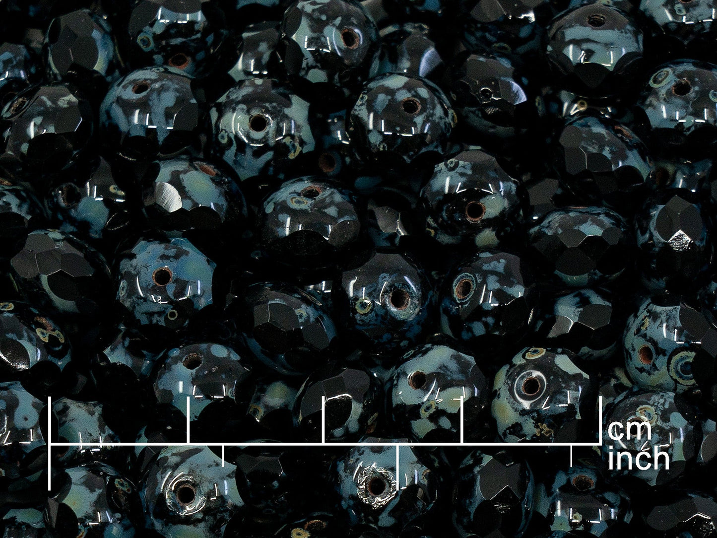 OUTLET 10 grams Faceted Rondelle Fire Polished Beads, 9 x 9 mm, Black Travertin (23980-86800), Glass, Czech Republic