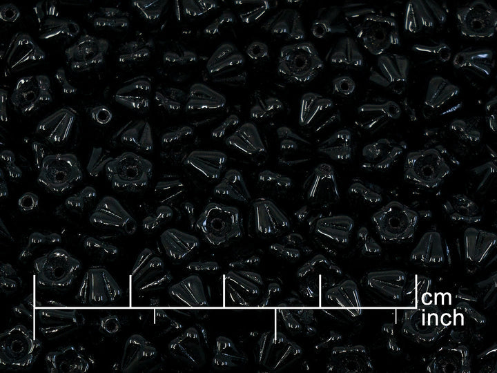 OUTLET 10 grams Bell Flower Beads, 4 x 6 mm, Black (23980), Glass, Czech Republic