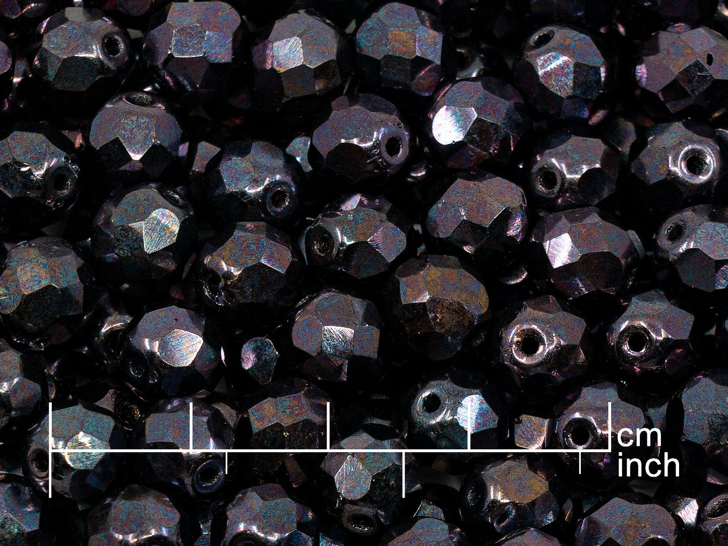 アウトレット 250g ファイアポリッシュラウンドファセットビーズ、8mm、ブラックラスターバイオレットフルコーティング(151-19001-08x08-23980-14496)