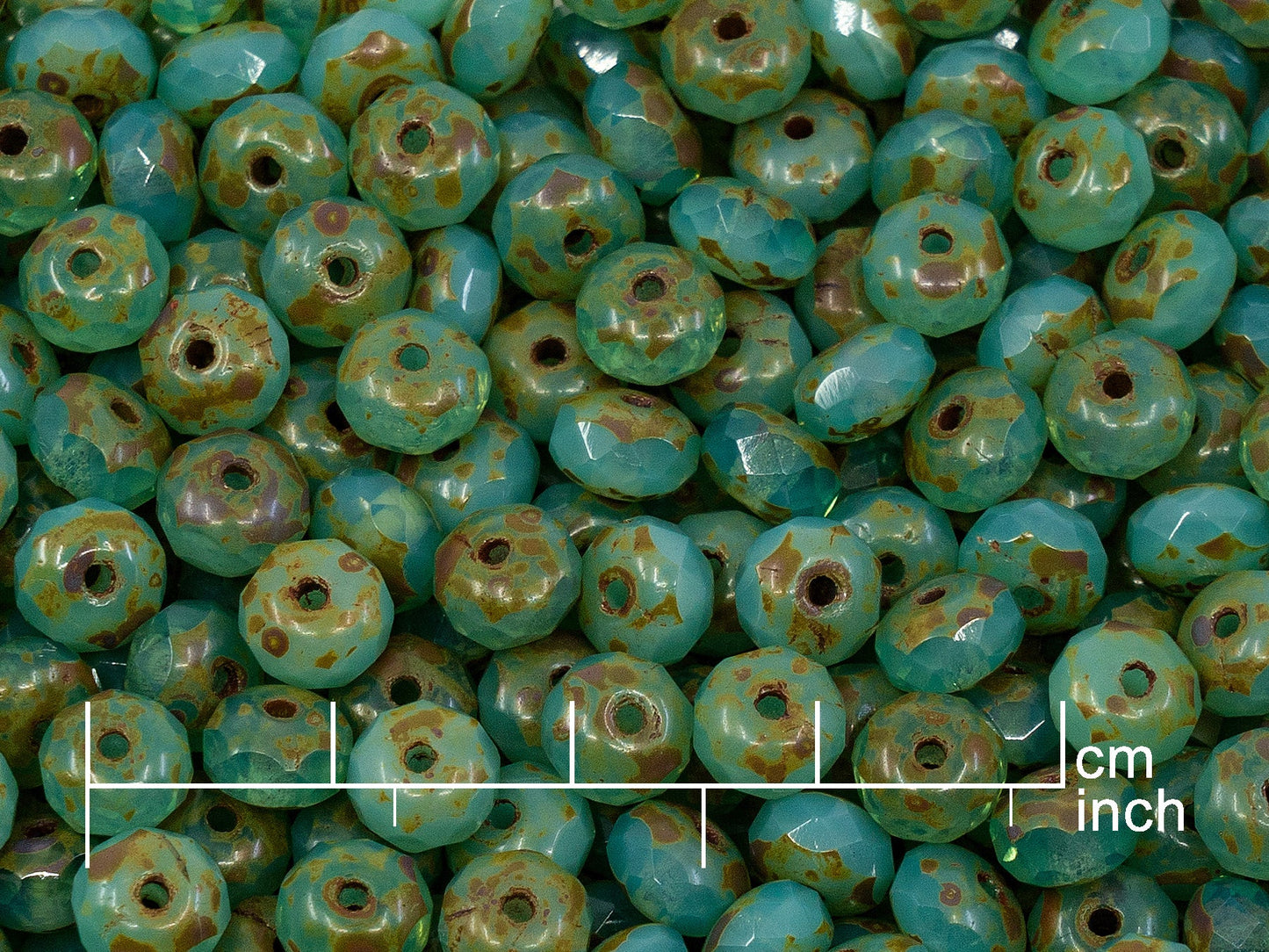 アウトレット 10グラム ロンデルファセットファセットファイアポリッシュビーズ、5 x 7 mm、オパールアクアトラバーチン(61100-86800)、ガラス、チェコ共和国