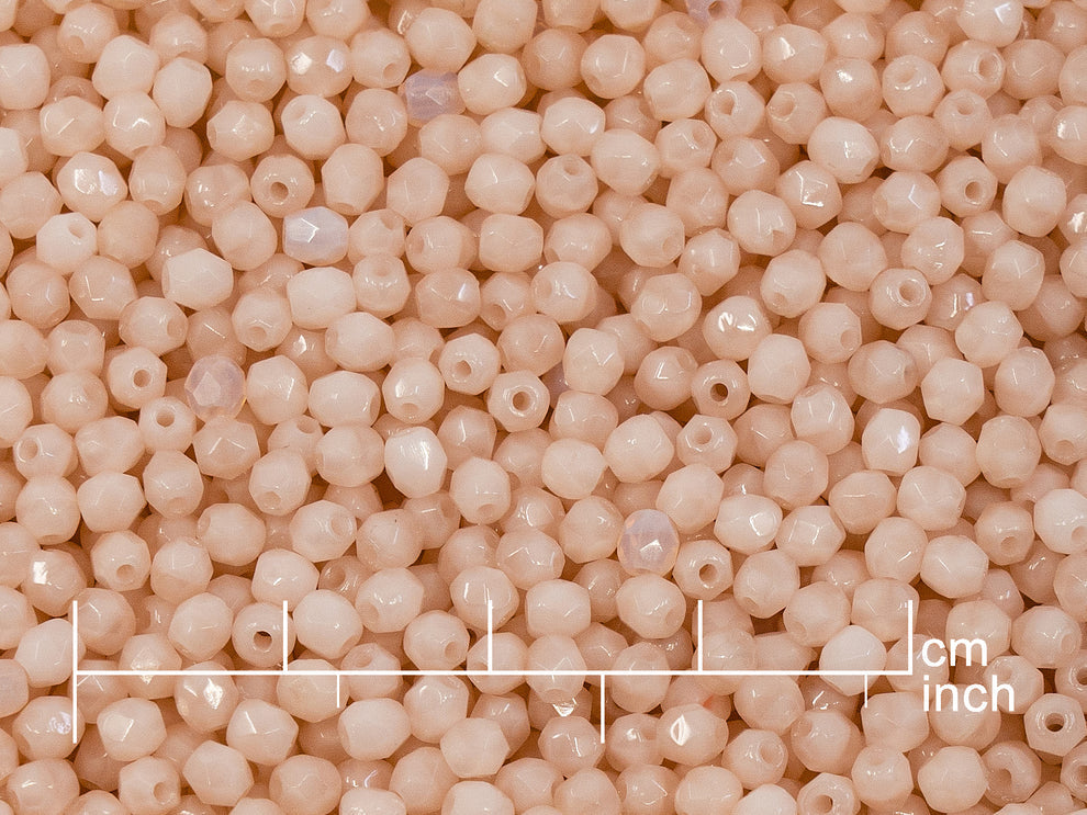 奥特莱斯 10 克多面圆形火抛光珠,3 x 3 毫米,蛋白石粉色 (71100),玻璃,捷克共和国