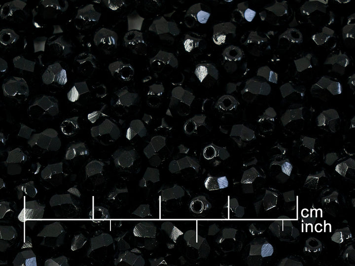 制造多面圆形火抛光珠,黑色(23980),玻璃,捷克共和国