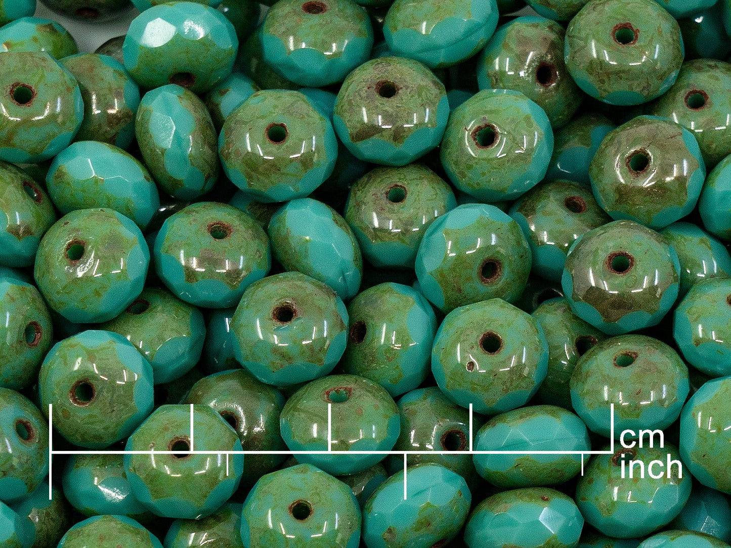OUTLET 10 grams Faceted Rondelle Fire Polished Beads, Turquoise Travertin (63130-86800), Glass, Czech Republic