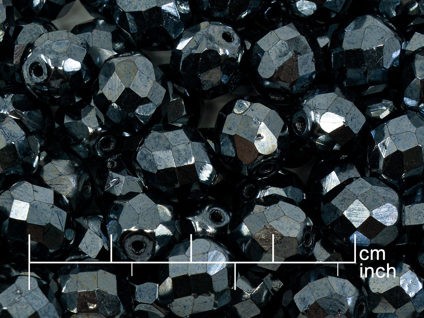 OUTLET 250g Fire Polished Round Faceted Beads, 10 mm, Black Hematite (151-19001-10x10-23980-14400)