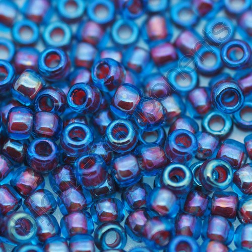 TOHO Round Seed Beads Rocailles, Inside Color Aqua/Oxblood Lined (# 381), Glass, Japan