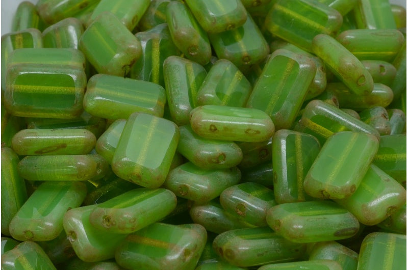 Table Cut Rectangle Beads, Opal Green Travertin (51010-86800), Glass, Czech Republic