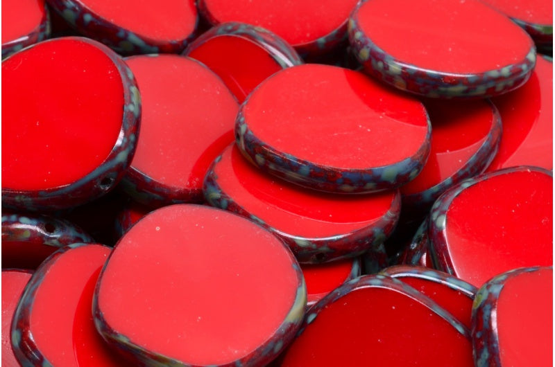 Table Cut 8 Edged Designed Beads, Opaque Red Travertin (93200-86800), Glass, Czech Republic