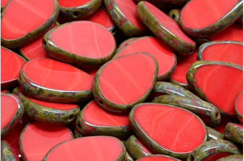 Table Cut Flat Teardrop Beads, Red Travertin (93400-86800), Glass, Czech Republic