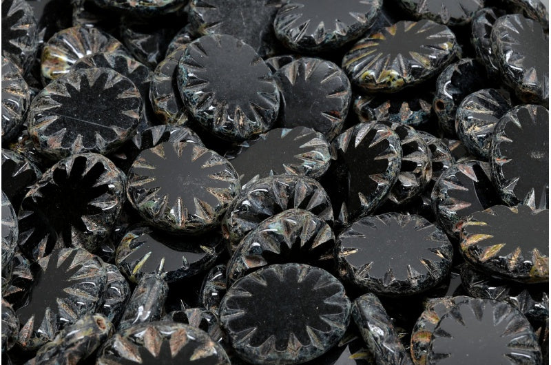 テーブルカットフラットオーバルビーズ、ブラックトラバーチン(23980-86800)、ガラス、チェコ共和国