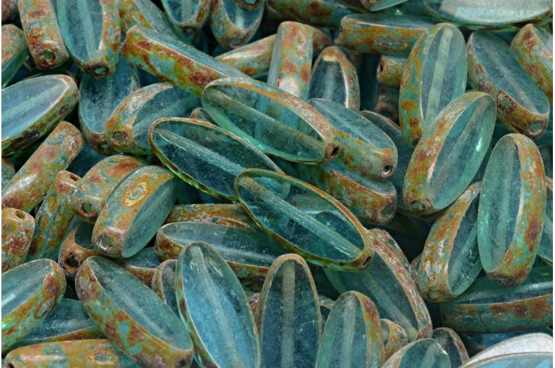 Table Cut Ship Flat Beads, Transparent Aqua Travertin (60020-86800), Glass, Czech Republic