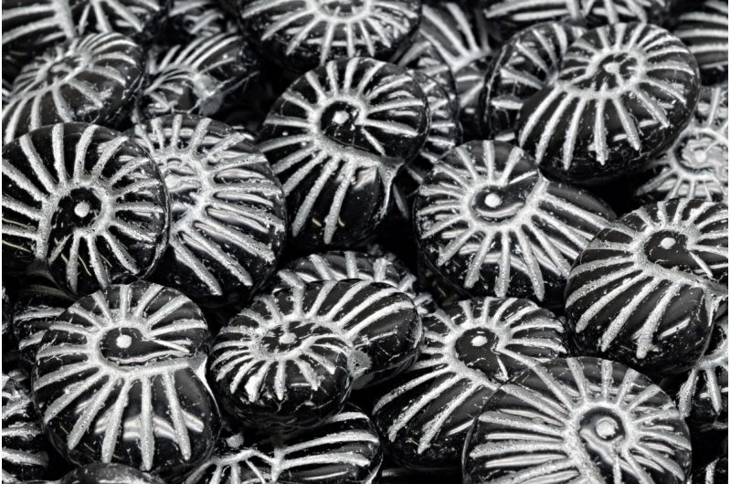 Shell Beads, Black Silver Lined (23980-54301), Glass, Czech Republic