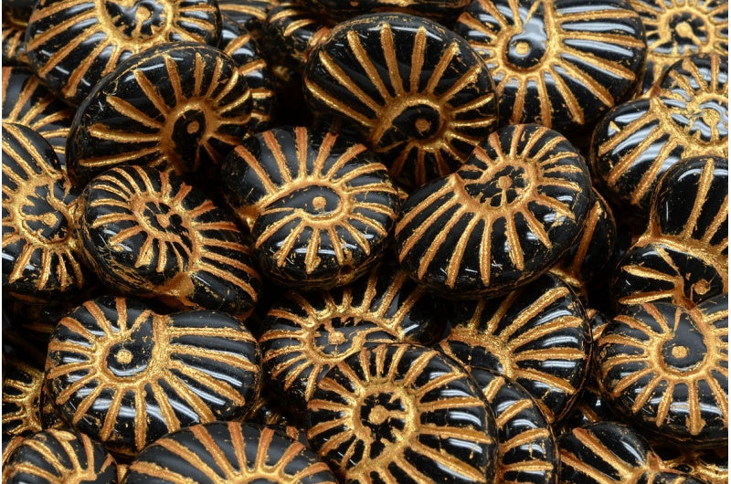Shell Beads, Black Gold Lined (23980-54302), Glass, Czech Republic
