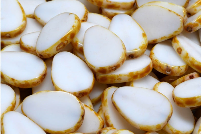 テーブルカットフラットドロップビーズ、チョークホワイトトラバーチン(03000-86800)、ガラス、チェコ共和国