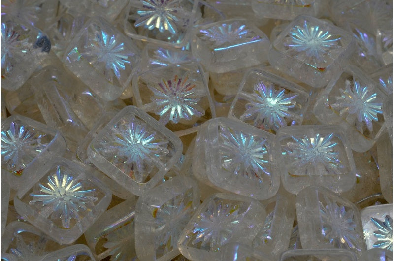 OUTLET 10 grams Table Cut Square Kiwi Beads, 10 x 10 mm, Crystal Ab Full (2X Side) (00030-28703), Glass, Czech Republic