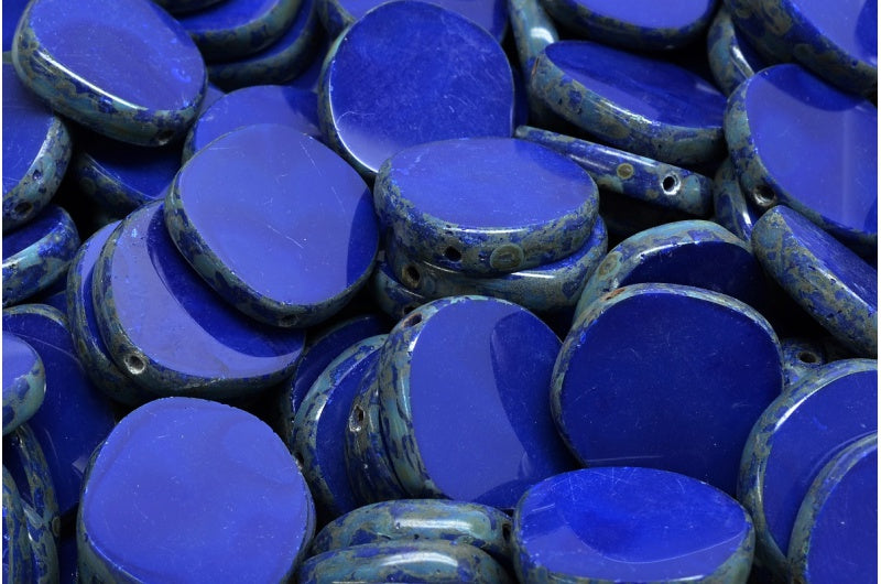 Table Cut 8 Edged Designed Beads, Opaque Blue Travertin (33070-86800), Glass, Czech Republic