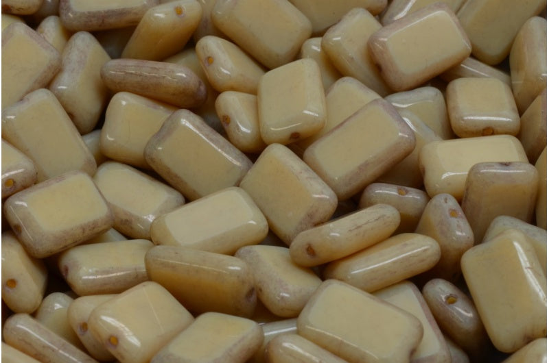 OUTLET 10 grams Table Cut Rectangle Beads, 12 x 8 mm, Beige Terracotta Blue (13020-15464), Glass, Czech Republic