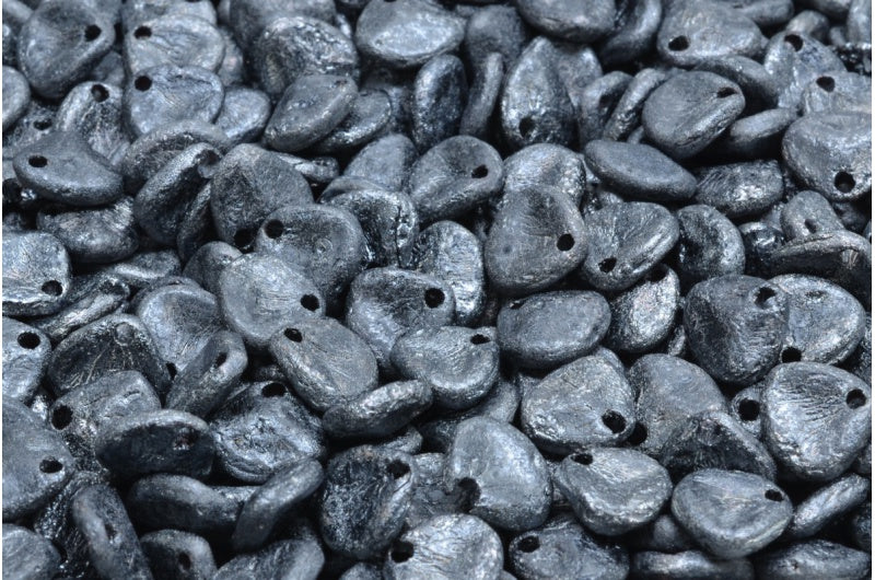 バラの花びらビーズ、ブラックエッチングヘマタイト(23980-ETCH-14400)、ガラス、チェコ共和国