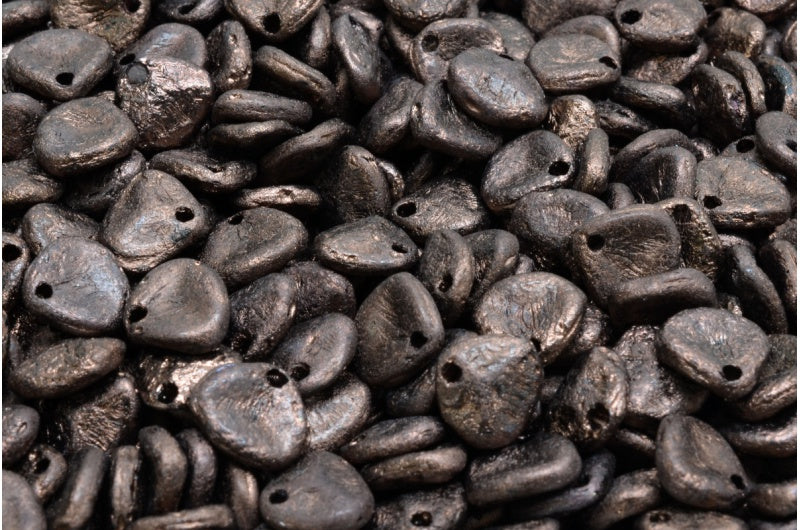 バラの花びらビーズ、ブラックエッチングパープル(23980-ETCH-15726)、ガラス、チェコ共和国