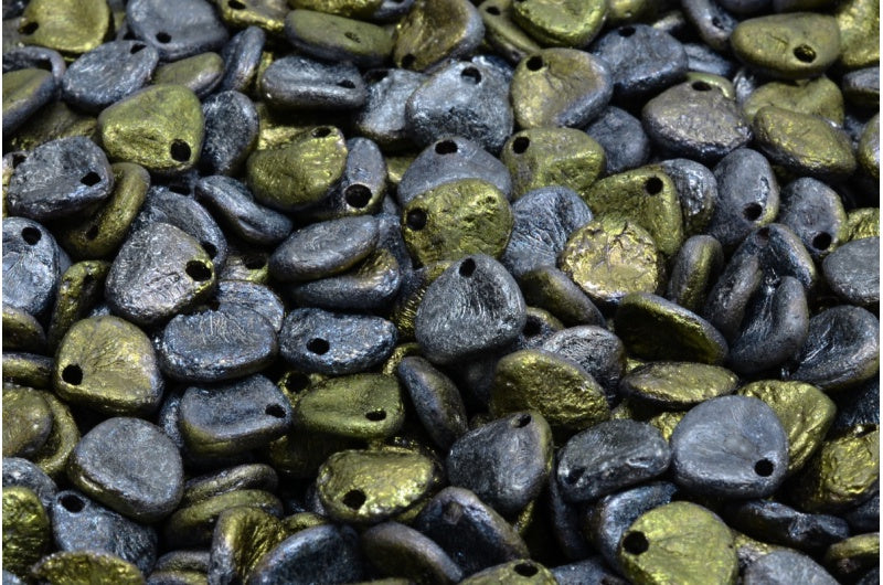 バラの花びらビーズ、ブラックエッチング複合光沢(23980-ETCH-91501)、ガラス、チェコ共和国