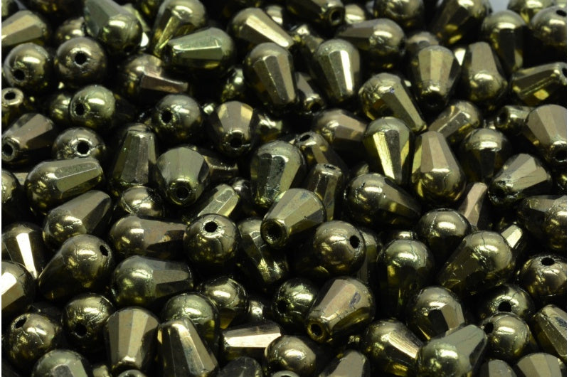 Faceted Fire polished Teardrop Beads, Black Luster Red Full Coated (23980-14495), Glass, Czech Republic