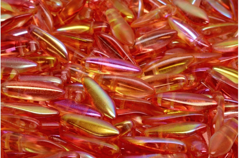OUTLET 10 grams 2-Hole Dagger Beads, 5 x 16 mm, Crystal Glossy Red Gold (00030-48101), Glass, Czech Republic