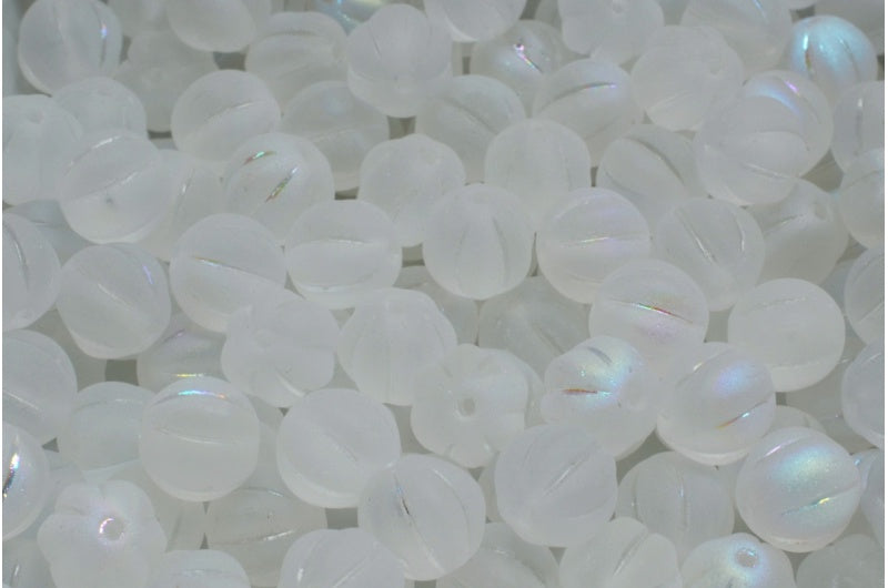 メロンビーズ、クリスタルマットAB(00030-84100-28701)、ガラス、チェコ共和国