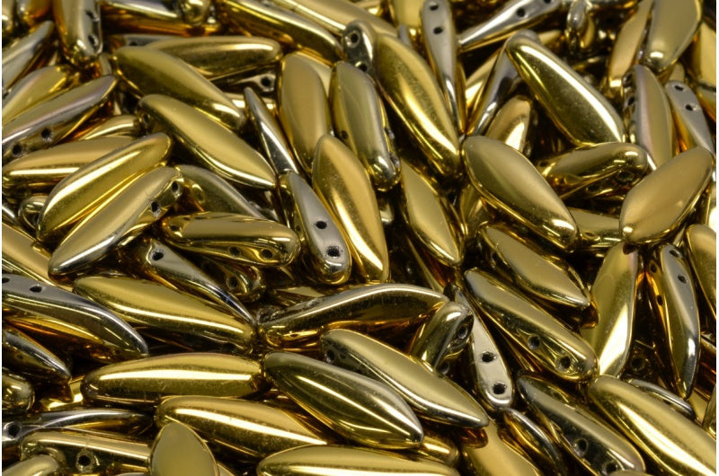 2穴ダガービーズ、クリスタルゴールド(00030-26443)、ガラス、チェコ共和国