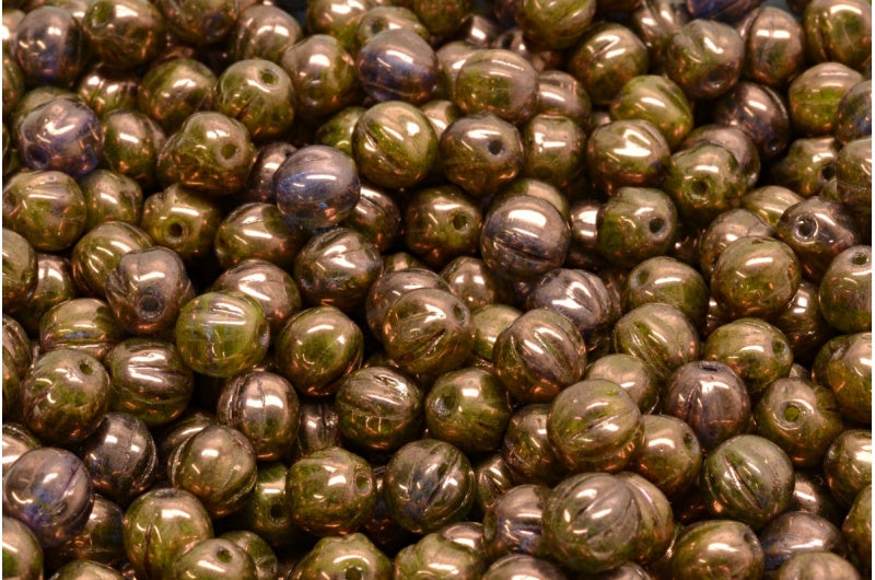 OUTLET 10 grams Melon Beads, 6 x 6 mm, Yellow Purple (R0812-15726), Glass, Czech Republic