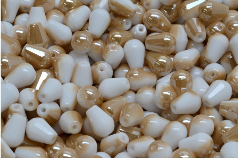 刻面火抛光泪珠珠,粉笔白琥珀(03000-23501),玻璃,捷克共和国