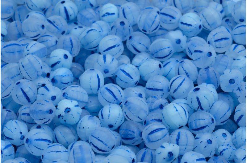 メロンビーズ、R0632 ブルーラインマット(R0632-54309-84100)、ガラス、チェコ共和国